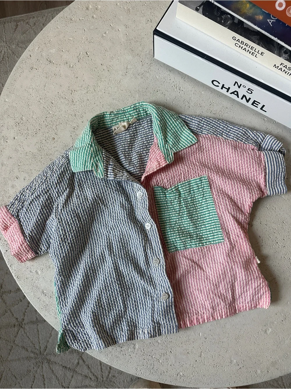 ARSENE LES PIPELETTES Kids Boho Patchwork Striped Button Down Shirt 4a
